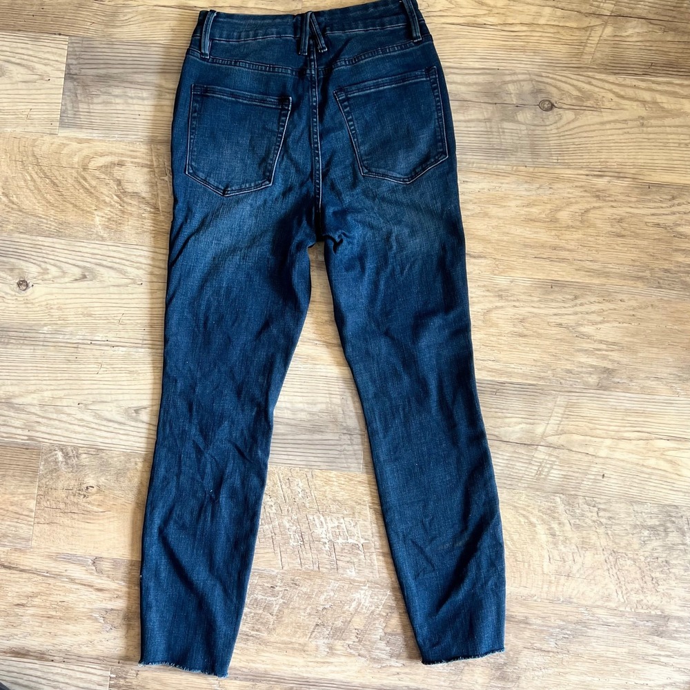 Good American Good Waist Crop JeansRaw Edge‎ Hem Skinny Dark Blue Sz 27 - Picture 7 of 10